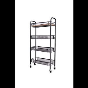 Tidy & Co. 4-Tier Slim Storage Rack with Wood Shelf & Wheels Black